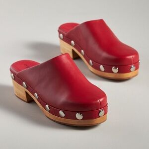 Charlotte Stone x Anthropologie Red Leather Studded Mules - NIB